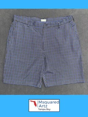 Izod Golf Shorts Mens 38 Blue Black Plaid Stretch Performance Casual